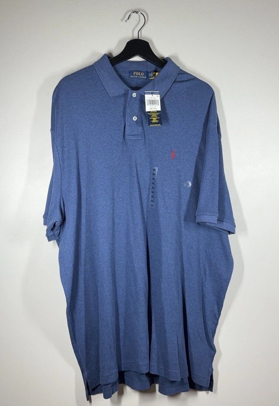Polo Ralph Lauren Polo Shirt Mens 2XL Blue Solid Jersey Cotton Pony Logo NWT